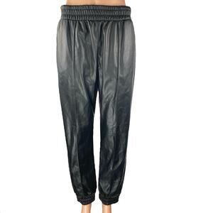 Express Women's Black Faux Vegan Leather Elastic Waist Trousers Jogger Pants S